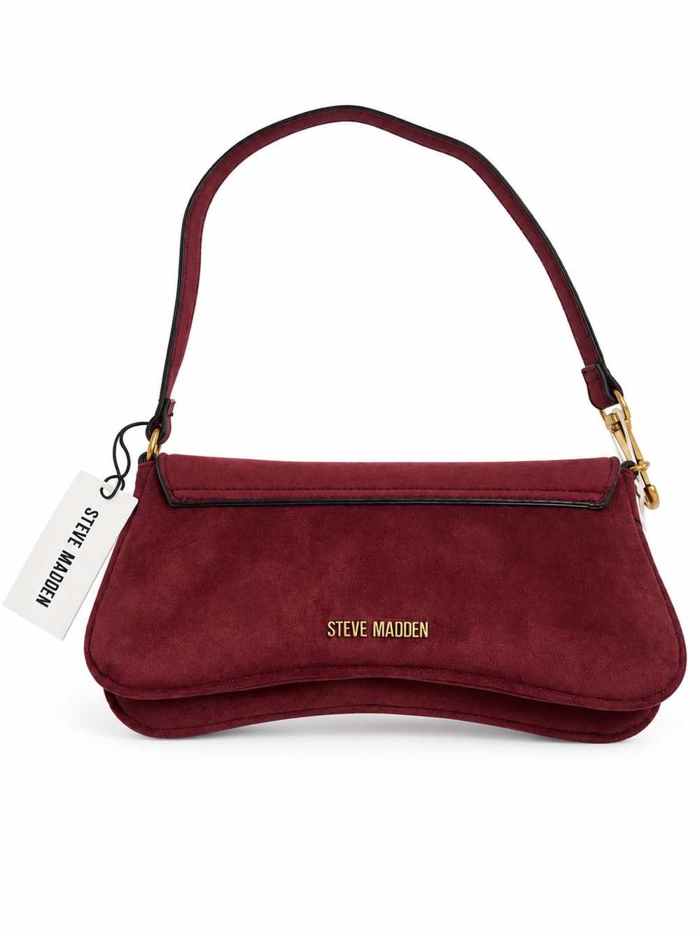 Steve Madden Wine Suede Shoulder Bag with Gold Logo